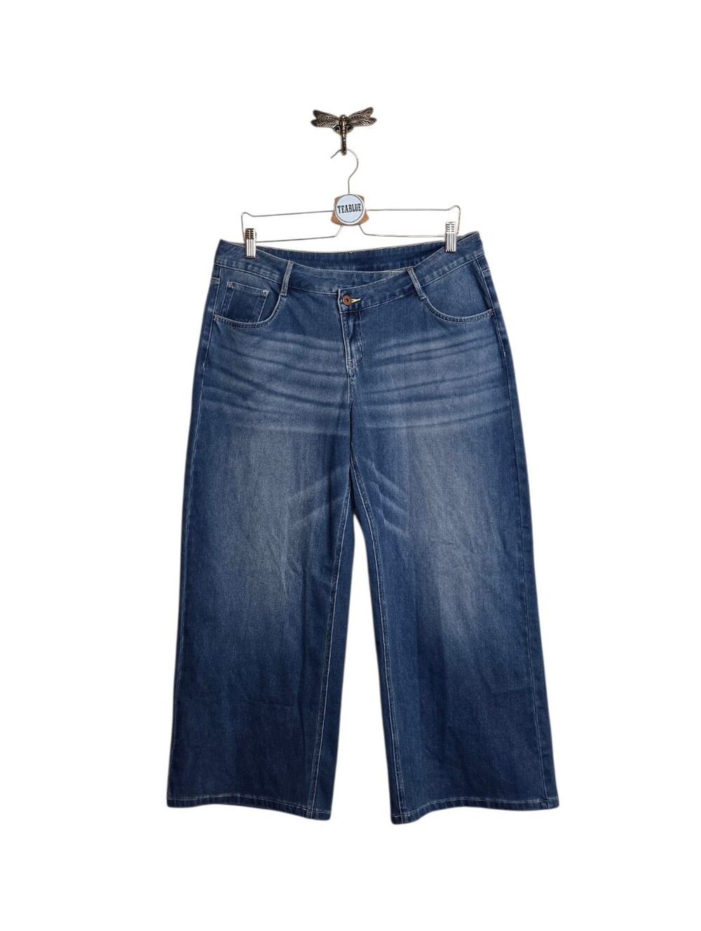 Halara Flex Asymmetric Low Rise Baggy Wide Leg Washed Casual Jean L Petite 12-14 - Picture 2 of 12